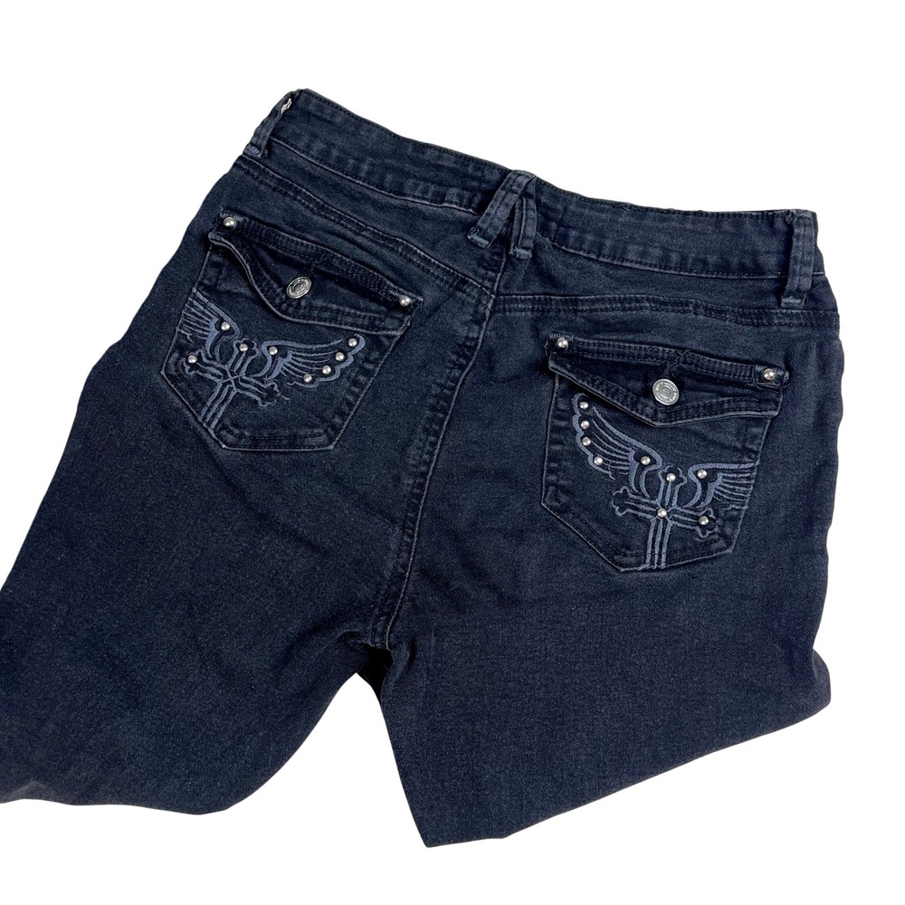 Gothic Bootcut Jeans Embellished Cross Pocket‎ Sz M 29 Grunge Y2K 2000's McBling - Picture 4 of 8